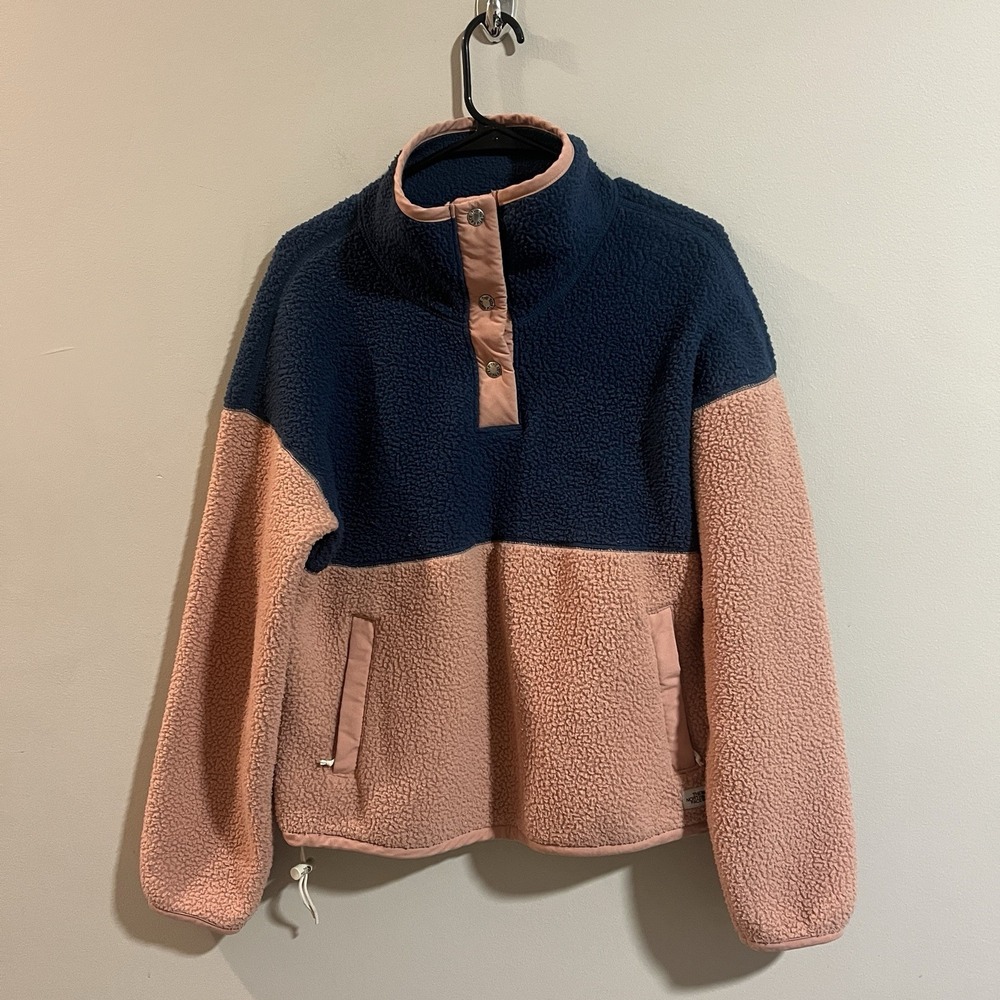Vintage The North Face Snap T Sherpa Fleece Blue Pink Womens Pullover Jacket M